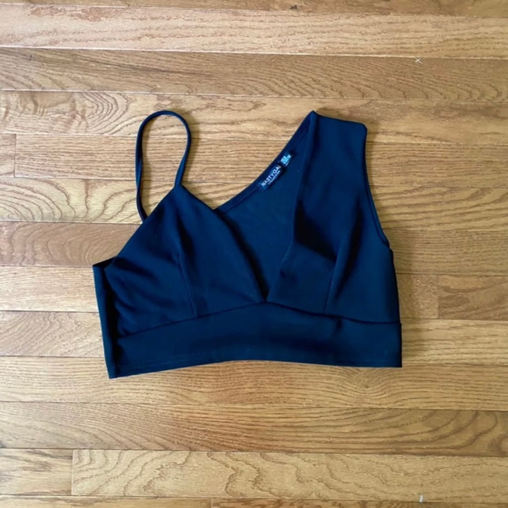 Assymetrical Sleeve Black Bralette